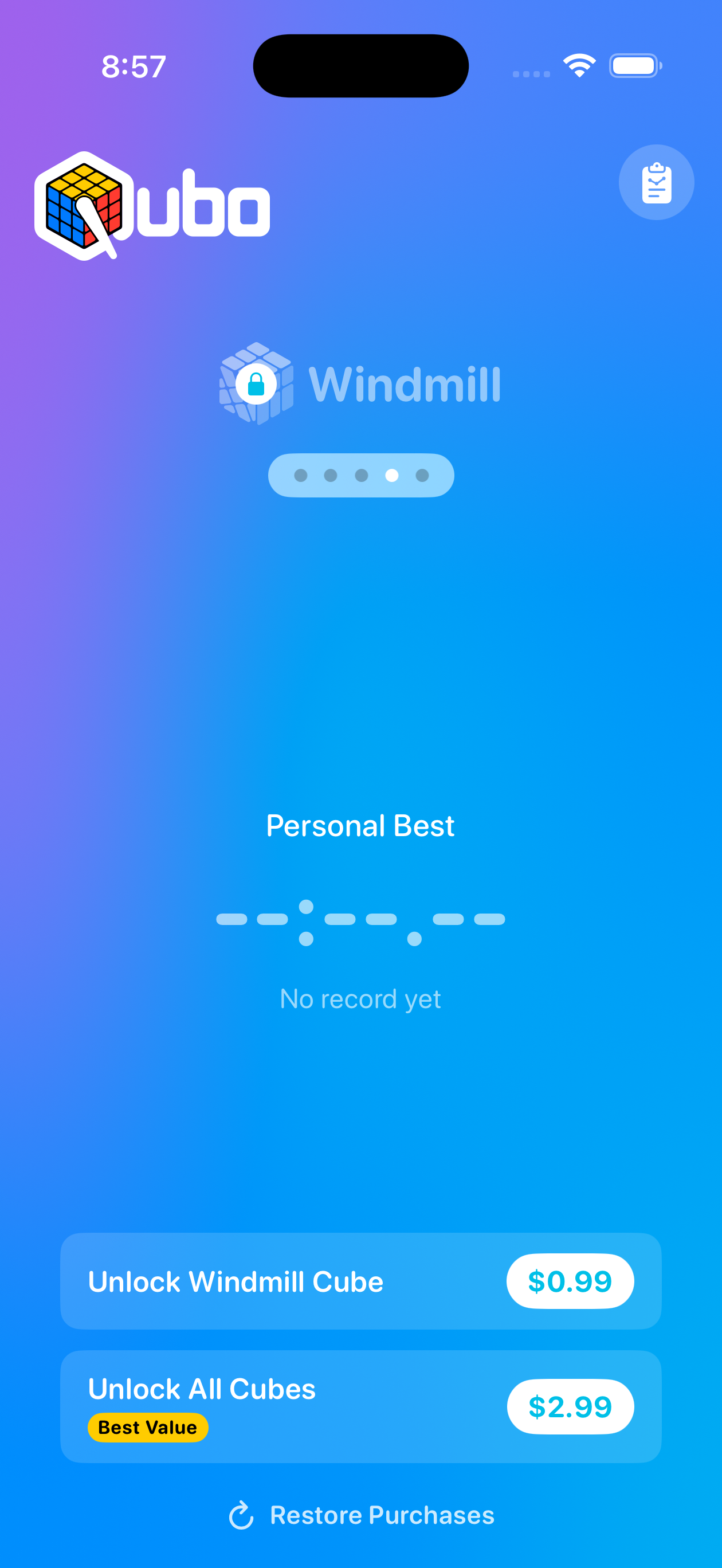Qubo timing screen on iPhone